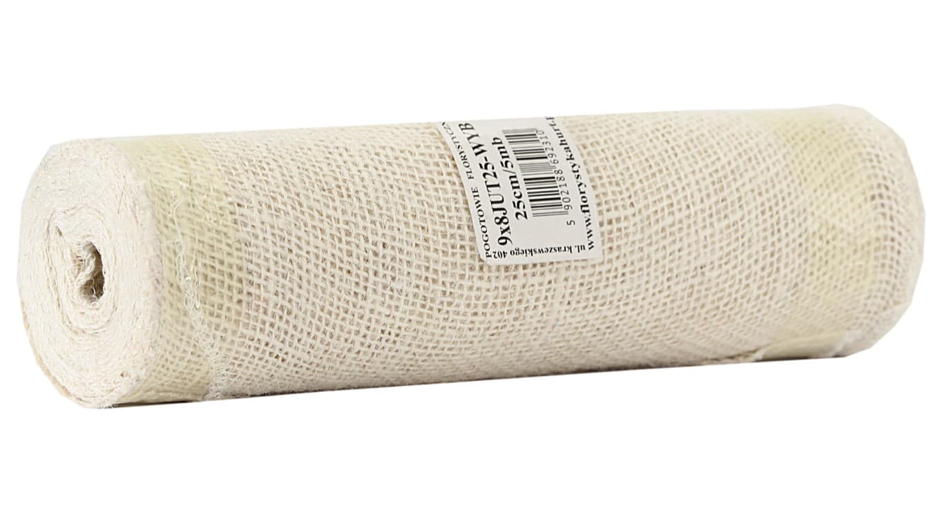 Juta obszywana, 9x8,25cm/5mb, 260g/m2, wybielana