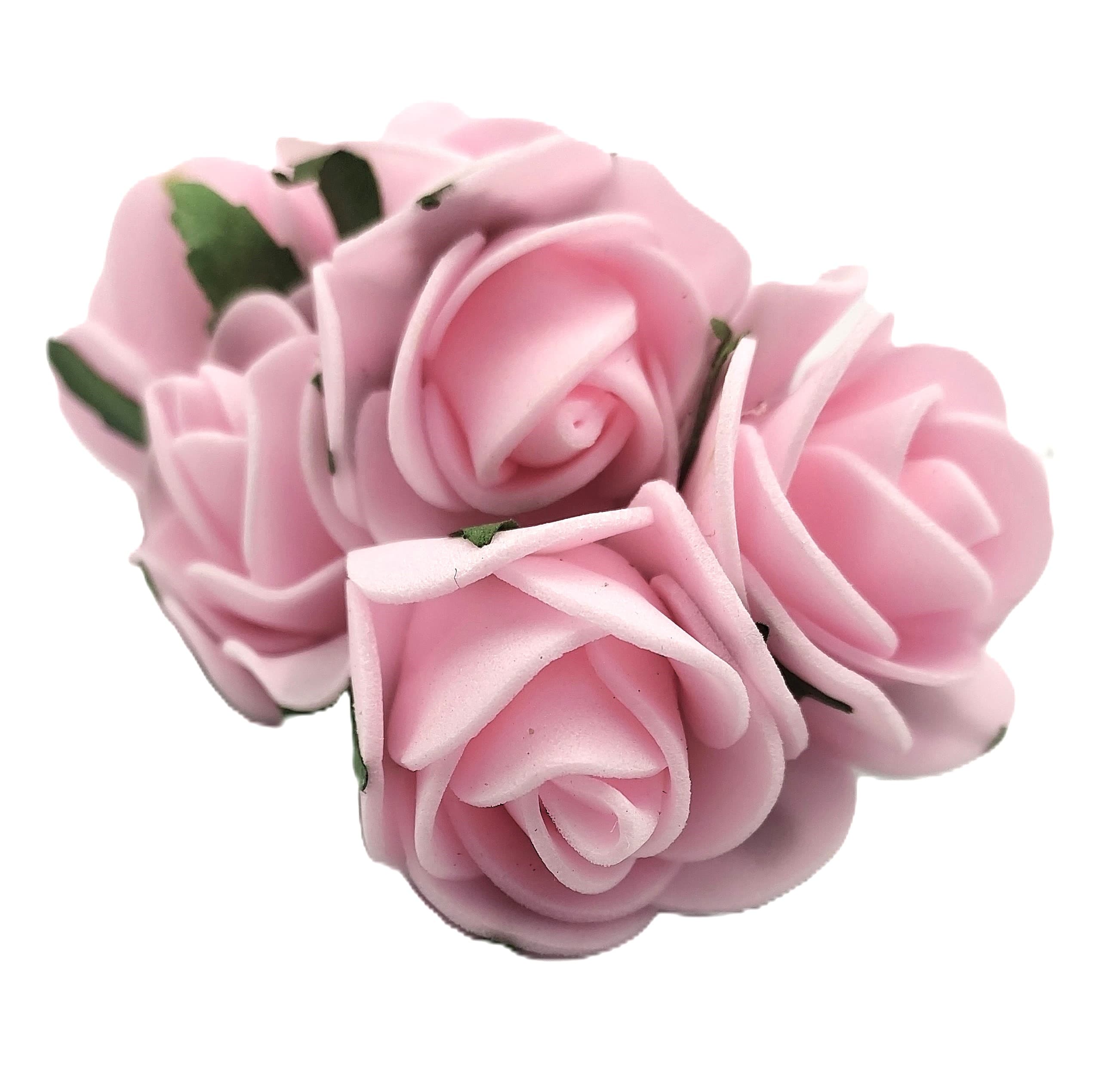 Piankowe kwiaty na drucie, śr.3cm/6szt, blady róż