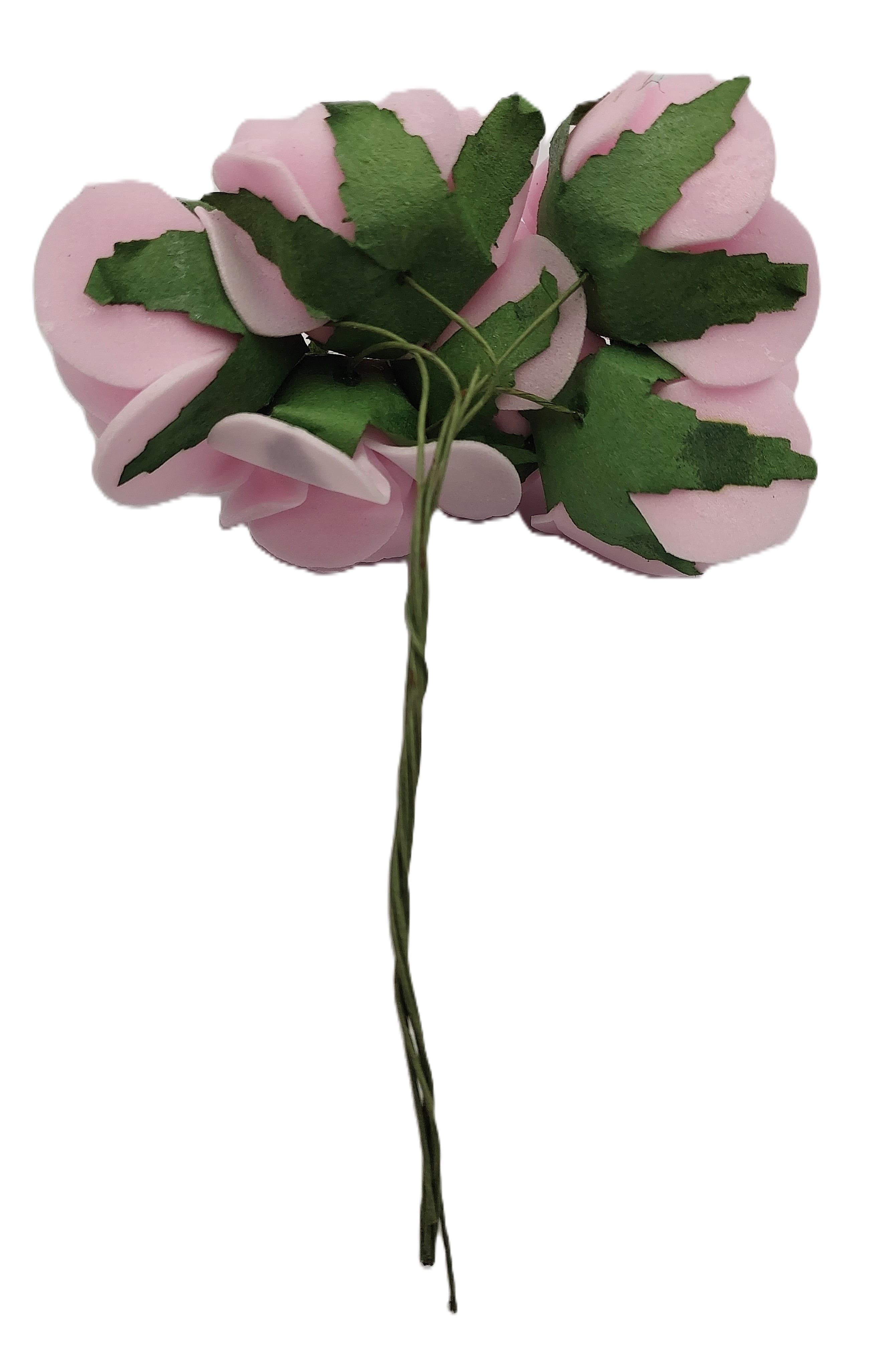 Piankowe kwiaty na drucie, śr.3cm/6szt, blady róż