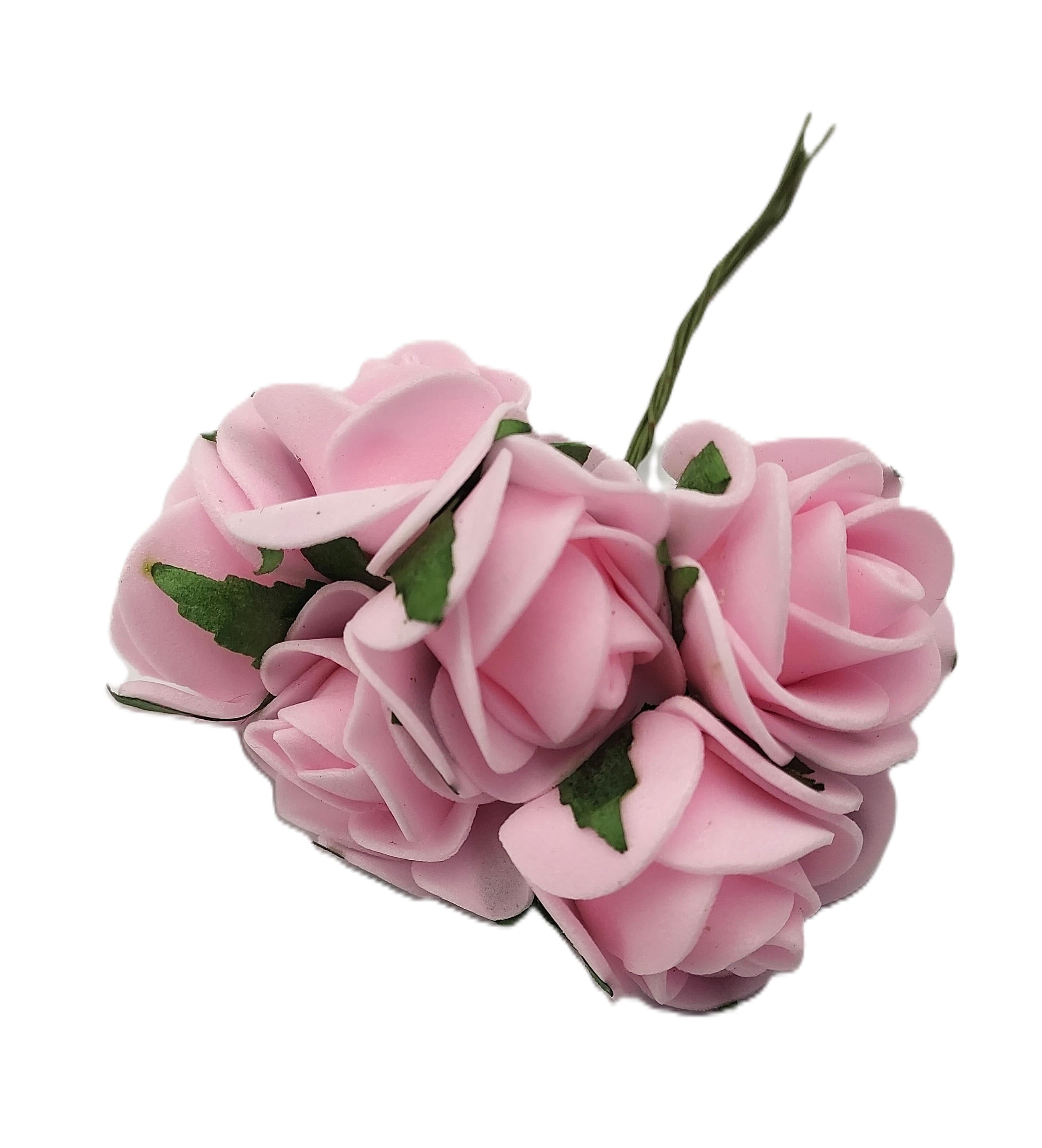 Piankowe kwiaty na drucie, śr.3cm/6szt, blady róż