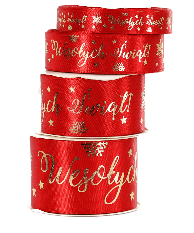 Wstążka metal Wes. Świąt 15mm/18mb czerwona/złoto