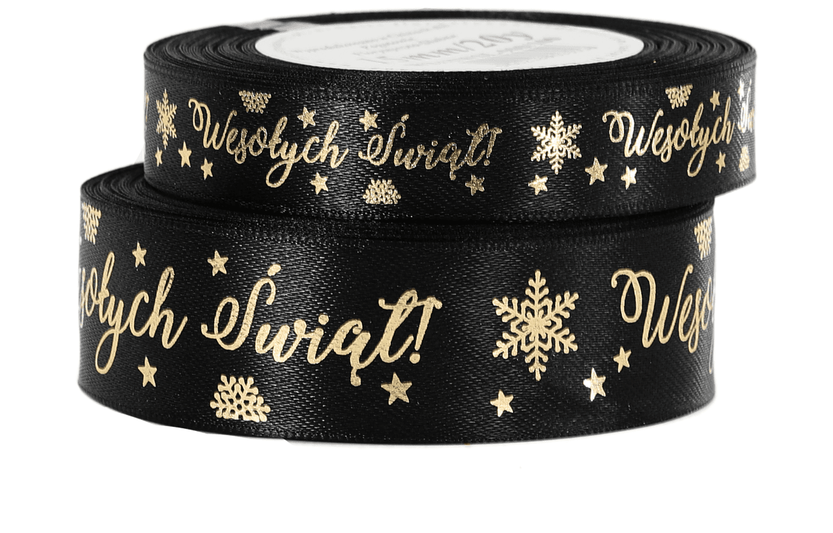 Wstążka metal Wes. Świąt, 25mm/18mb, czarna/złoto