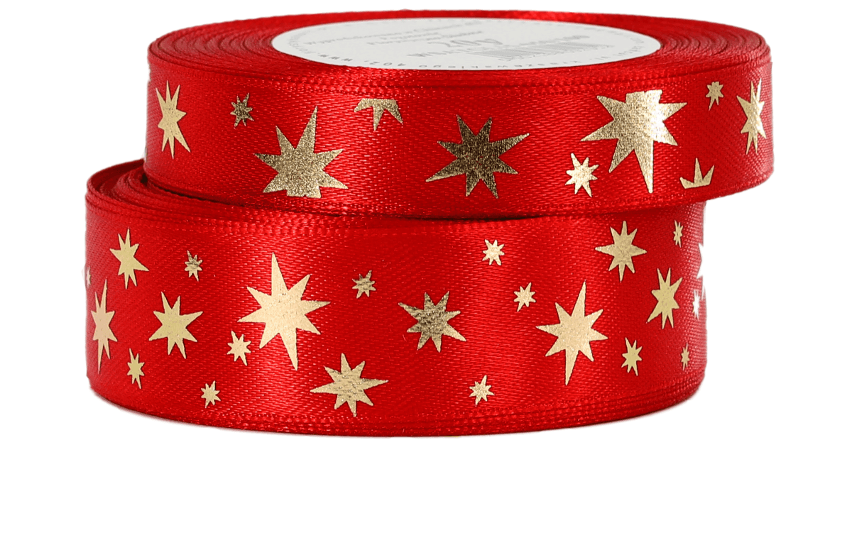 Wstążka gwiazdy metalik, 25mm/18mb czerwona/złoto