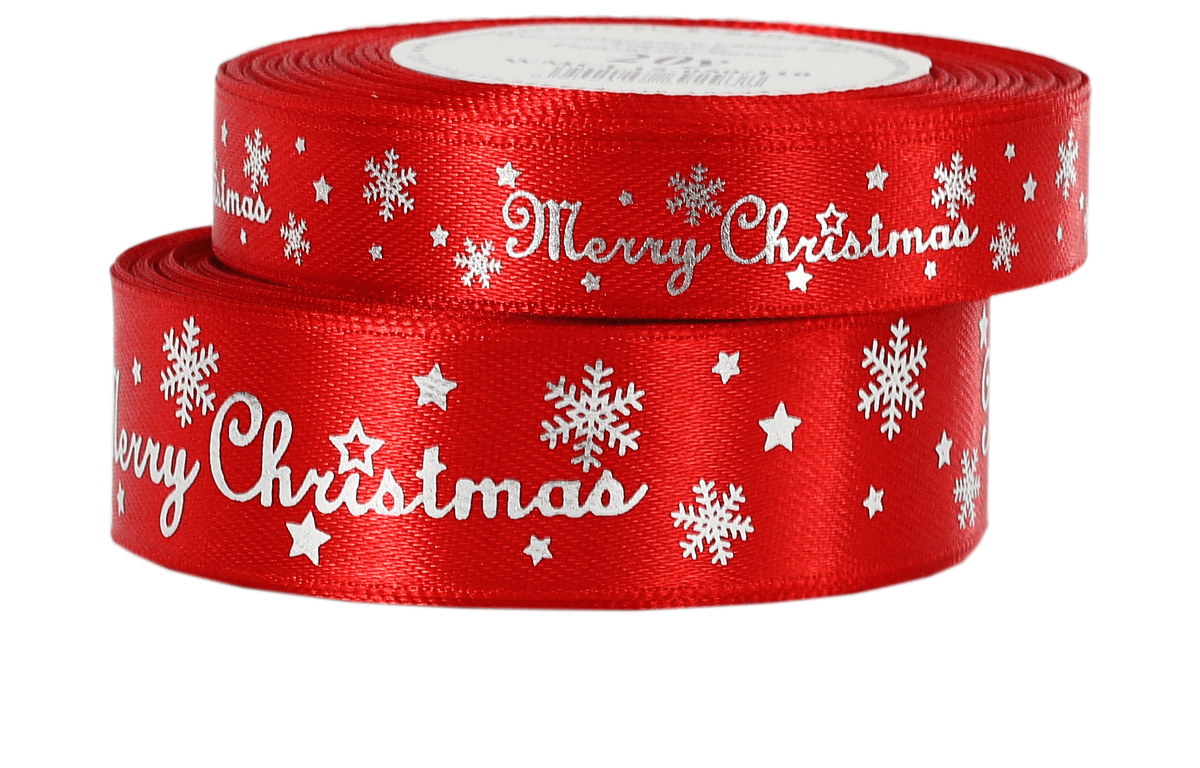 Wstążka metal Merry Christmas 15mm/18m, cz/srebro
