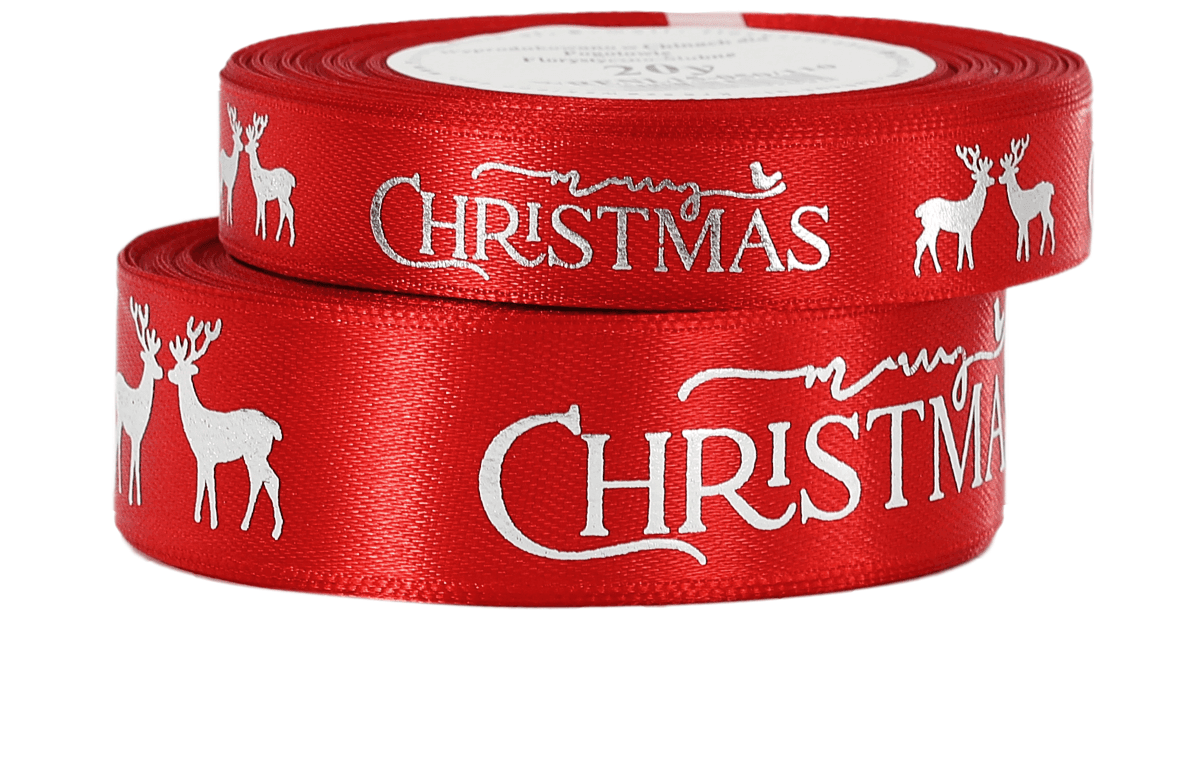 Wstążka metaliczna Renifery, 15mm/18mb, cz/srebro