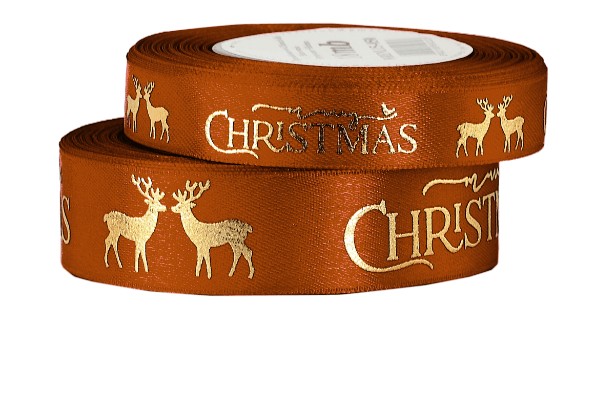 Wstążka metaliczna Renifery, 15mm/18mb, brązowa