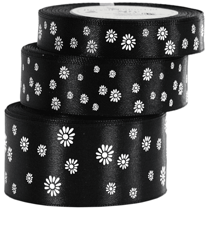 Wstążka satynowa STOKROTKA, 38mm/18mb, czarna