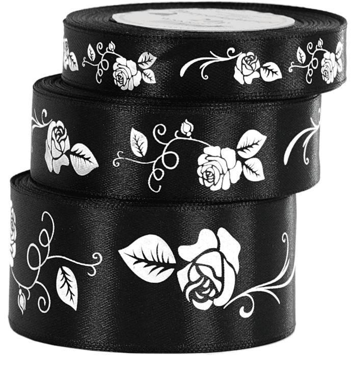 Wstążka satynowa RÓŻA, 15mm/18mb, czarna
