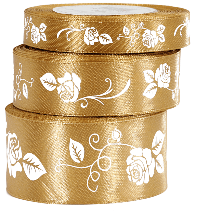 Wstążka satynowa RÓŻA, 38mm/18mb, złota