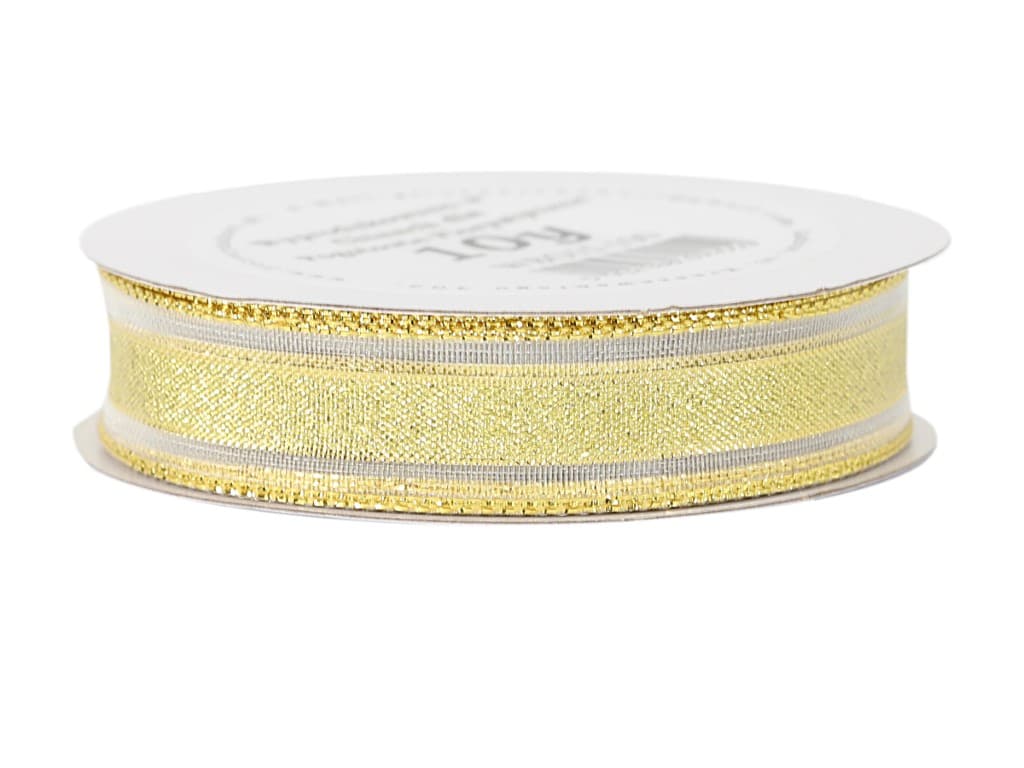 Wstążka brokatowa/pasy szyfon, 15mm/9,1mb, złota