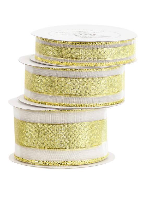 Wstążka brokatowa/pasy szyfon, 25mm/9,1mb, złota