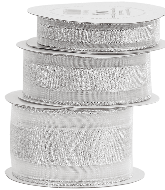 Wstążka brokatowa/pasy szyfon, 38mm/9,1mb, srebrna