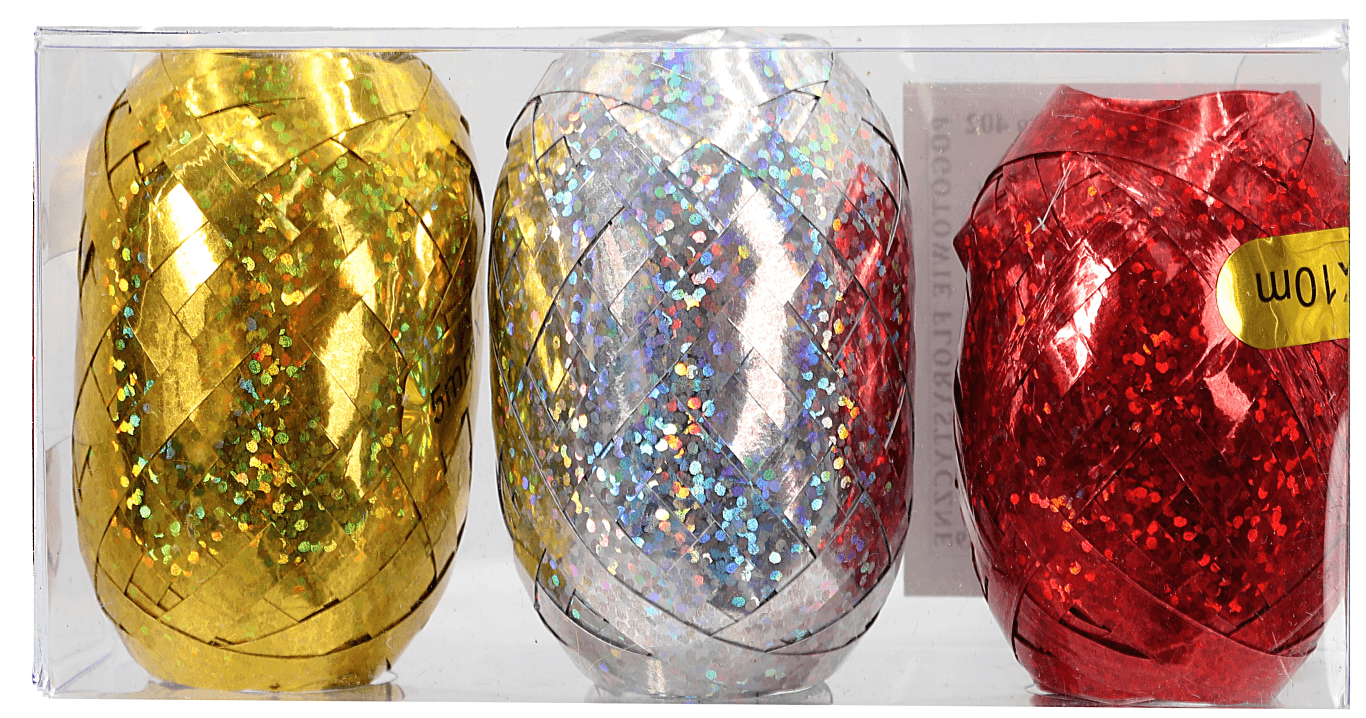 Wstążka plastikowa laserowa kokon 5mmx10m-3szt-MIX