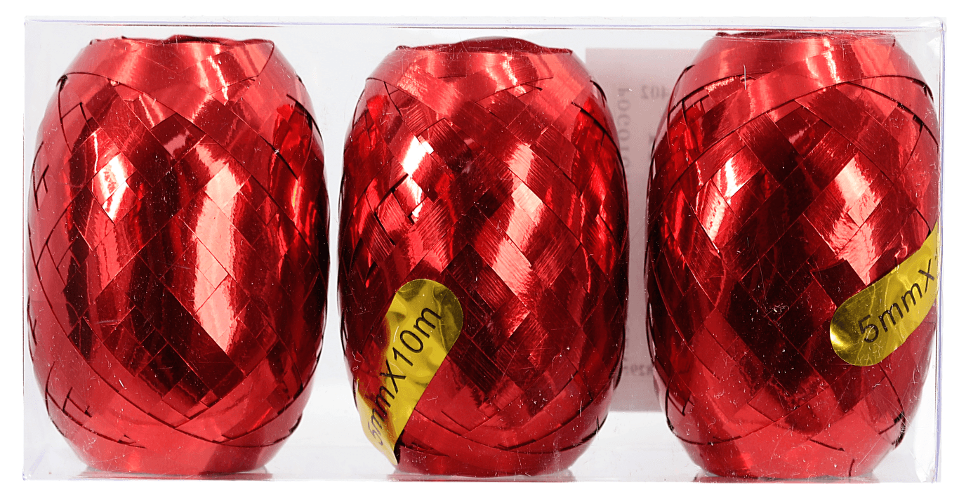 Wstążka metaliczna PP kokon, 5mmx10m/3szt czerwona