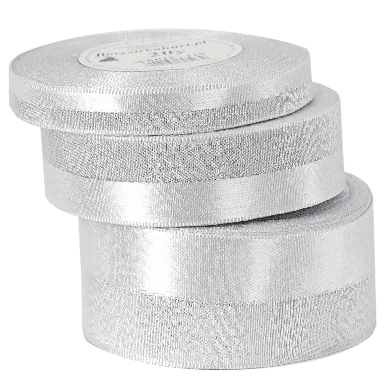 Wstążka pół satyna/pół brokat, 25mm/18mb, srebrna