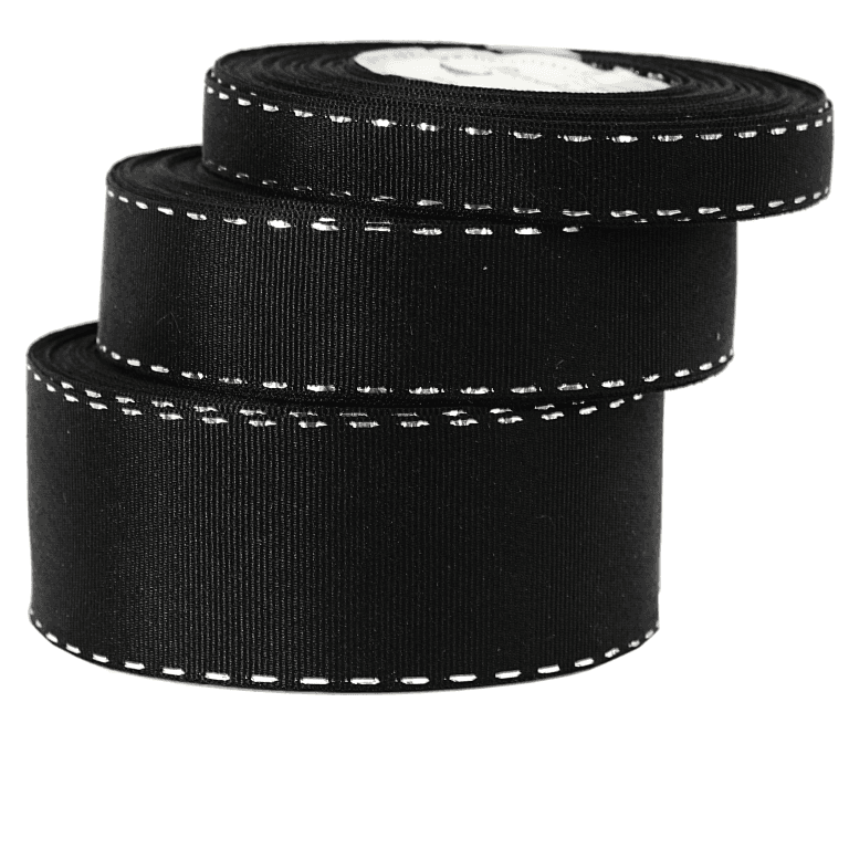 Wstążka rypsowa w srebrne prążki 12mm/18mb, czarna