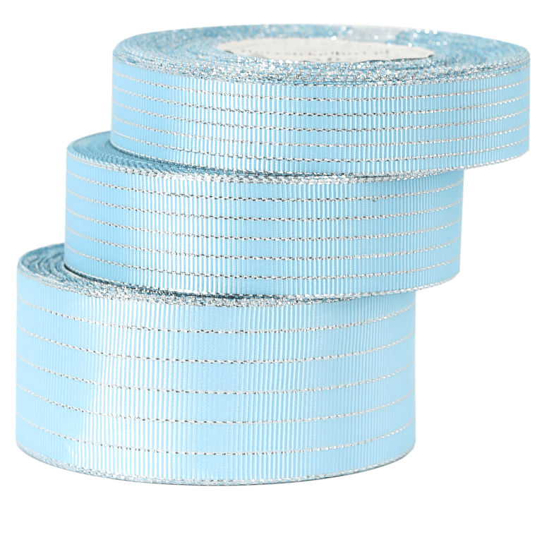 Wstążka rypsowa w srebrne linie 19mm/18mb błękitna