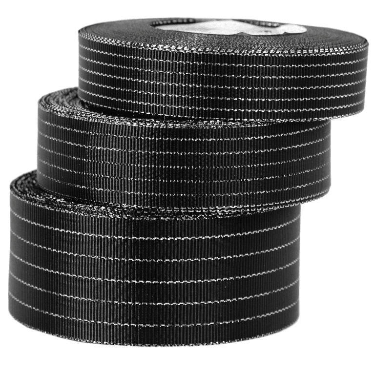 Wstążka rypsowa w srebrne linie, 38mm/18mb, czarna