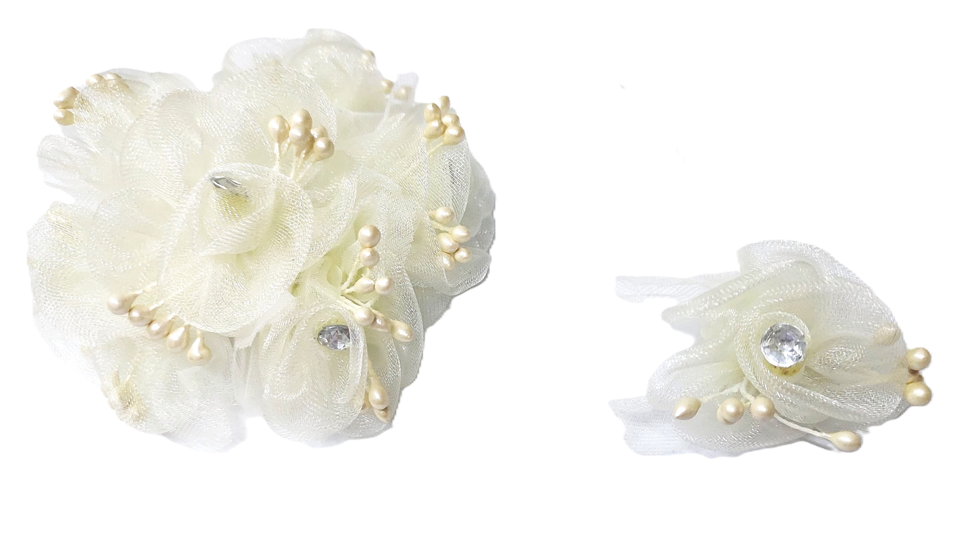 Kwiatki na drucie z organzy,25mm/18szt, jasny krem