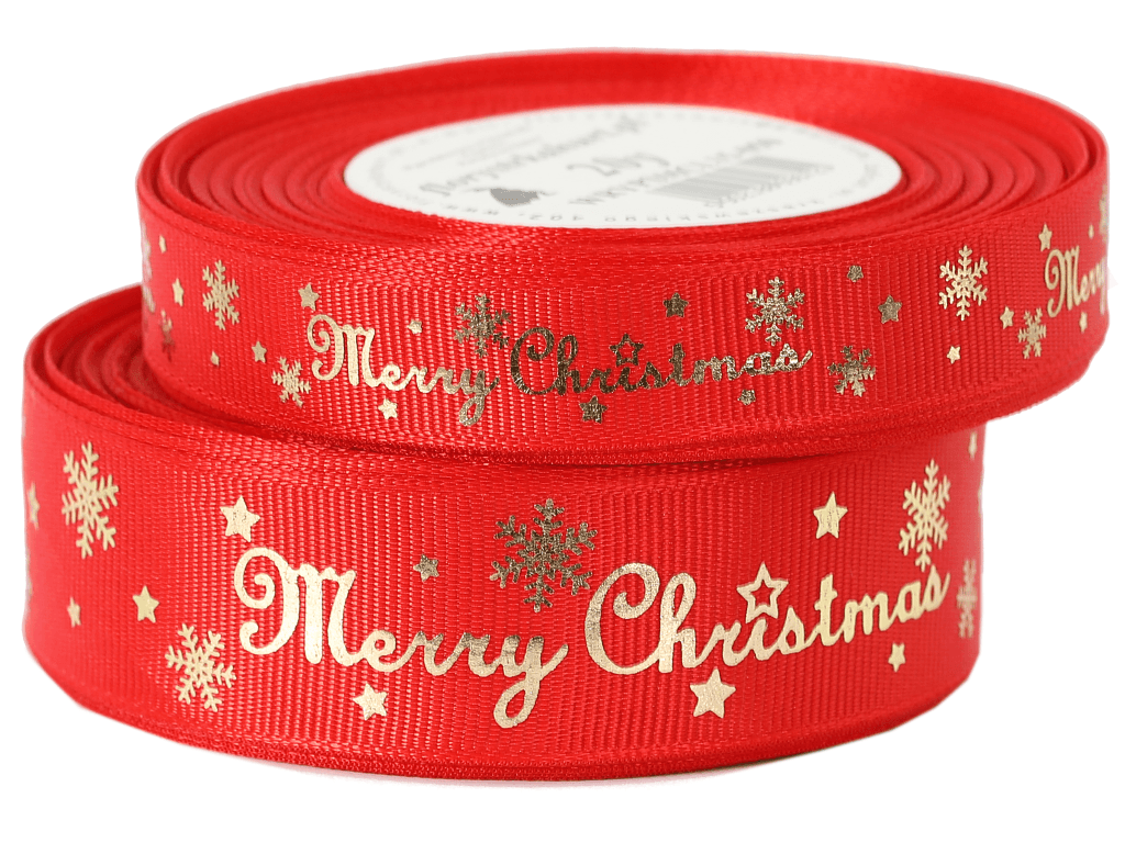 Wstążka rypsowa Merry Christmas 15mm/18mb czerwona