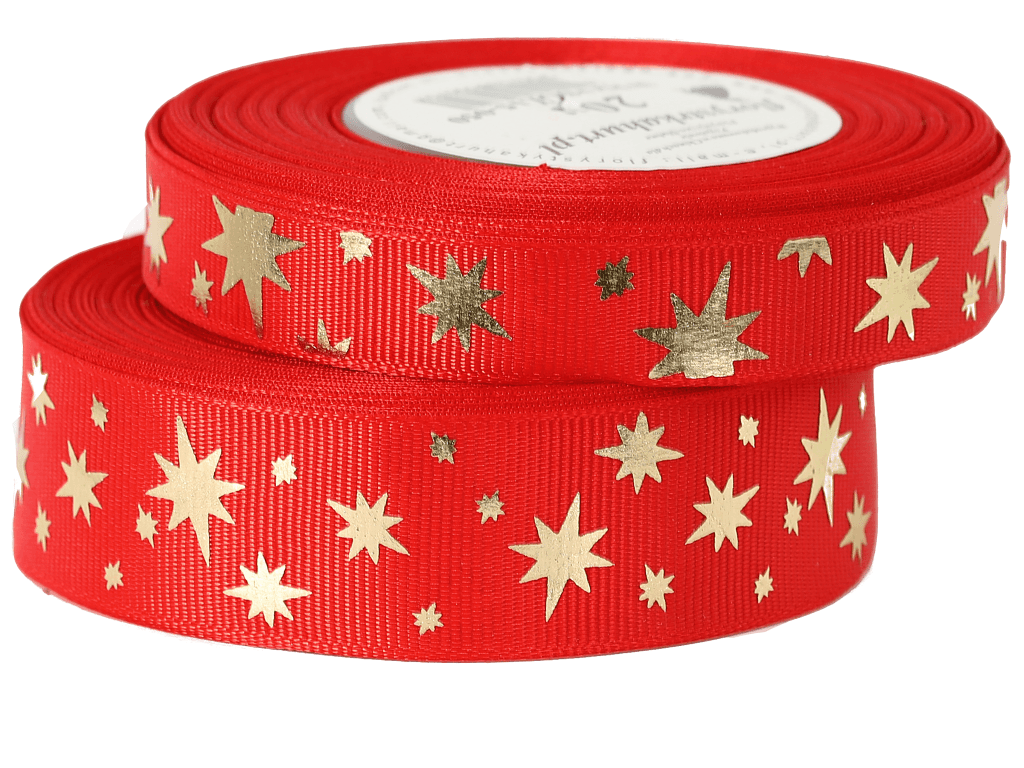 Wstążka rypsowa w gwiazdki, 25mm/18mb, czerwona