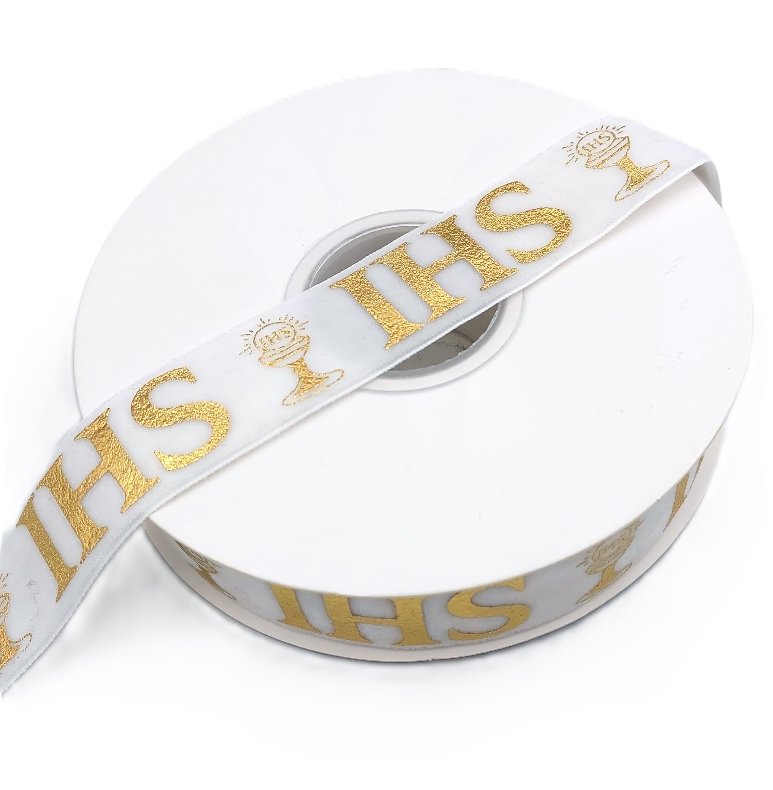 Wstążka velvetowa IHS, 25mm/9mb, biała