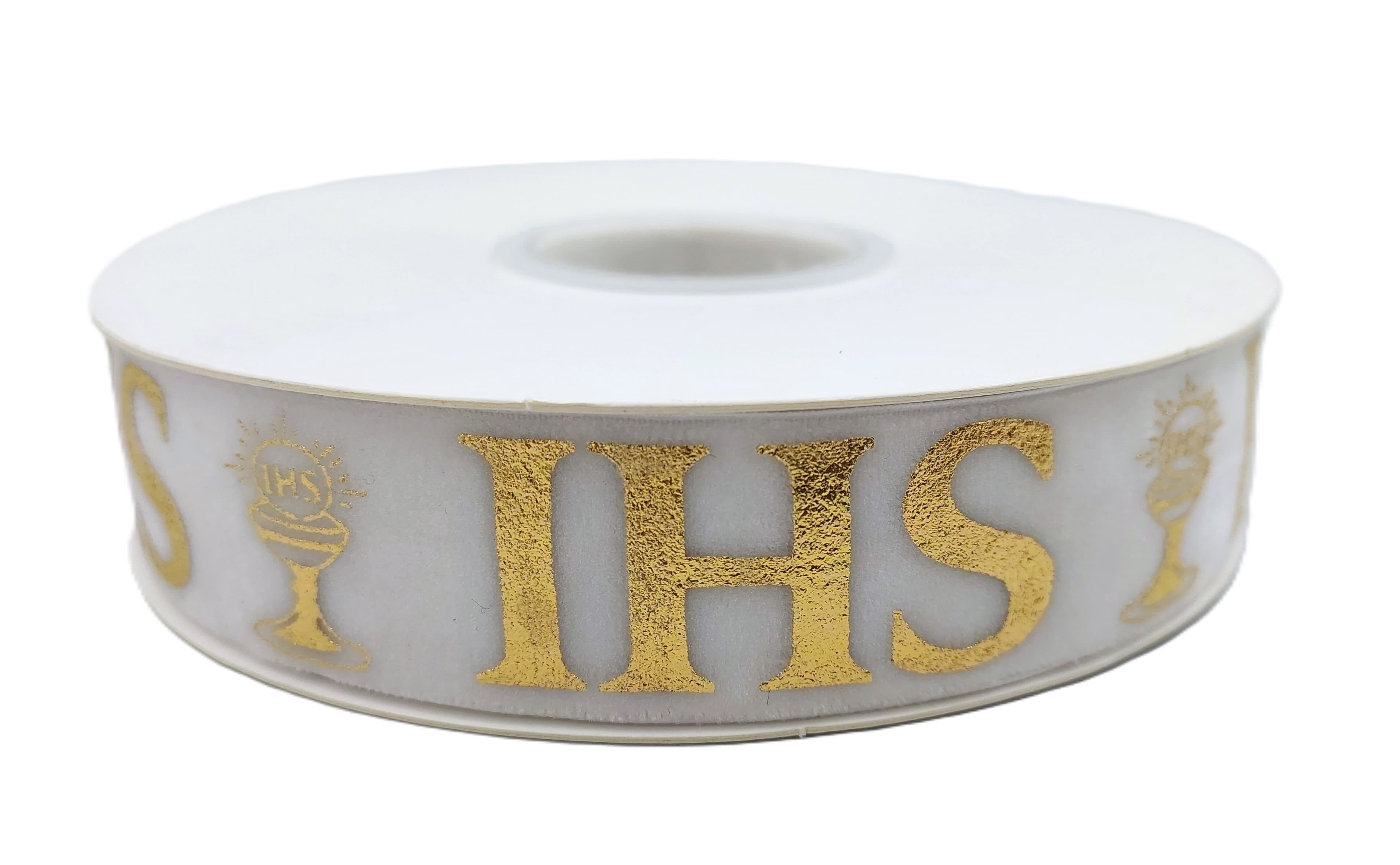 Wstążka velvetowa IHS, 25mm/9mb, biała