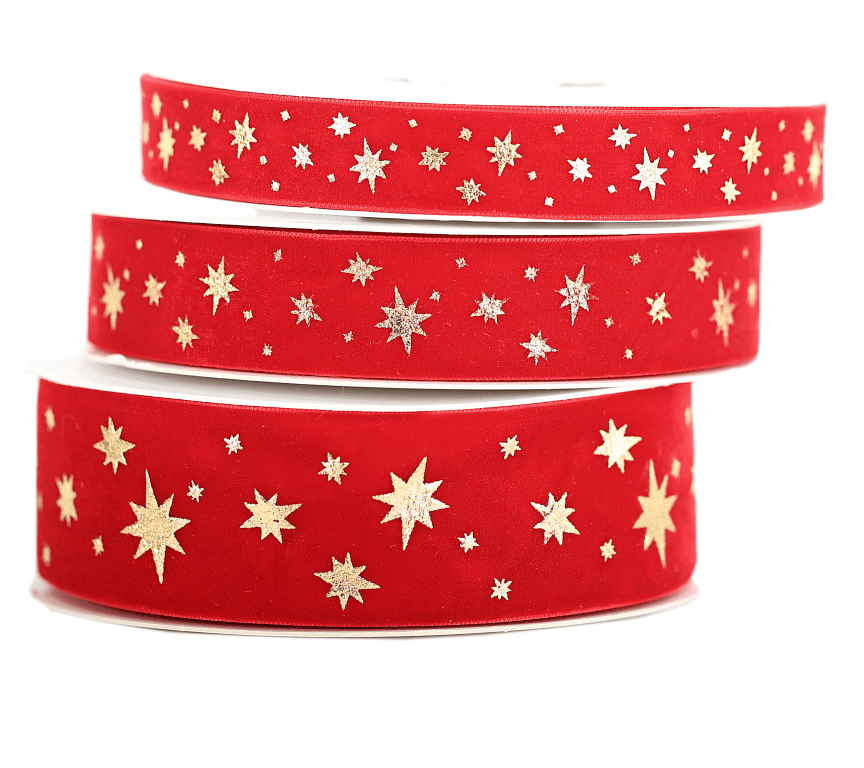 Wstążka velvetowa w gwiazdki, 19mm/9mb, czerwona