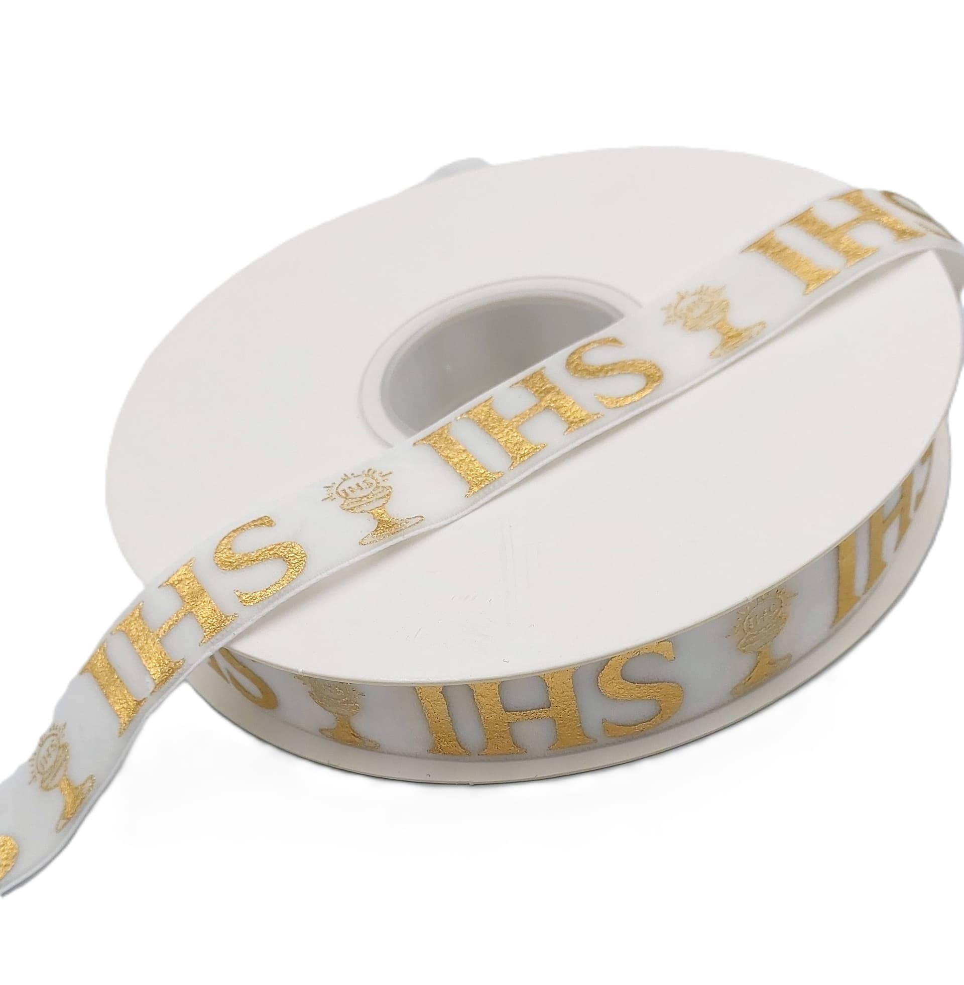 Wstążka velvetowa IHS, 19mm/9mb, biała