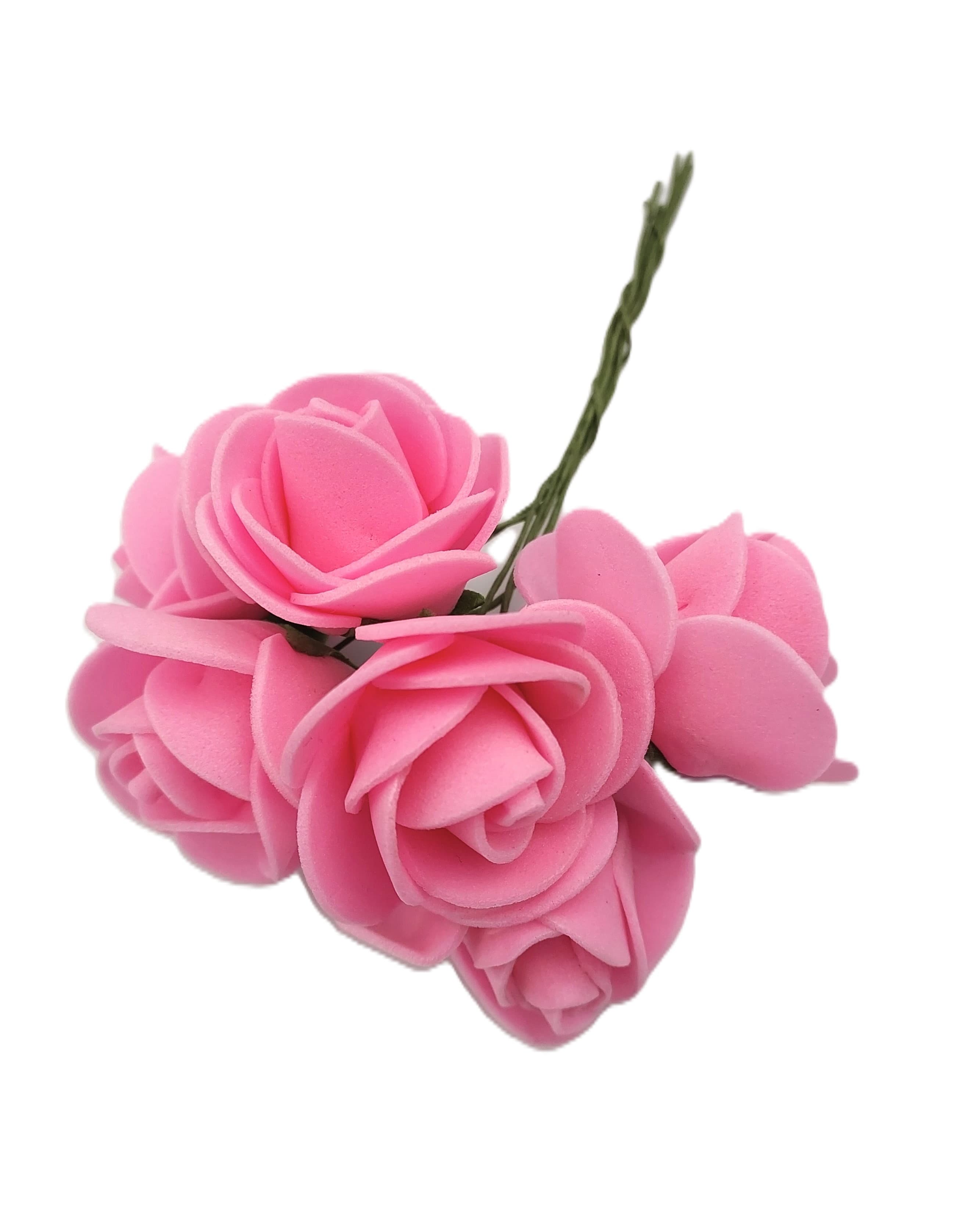 Piankowe kwiaty na drucie śr.3cm/6x6szt, różowe