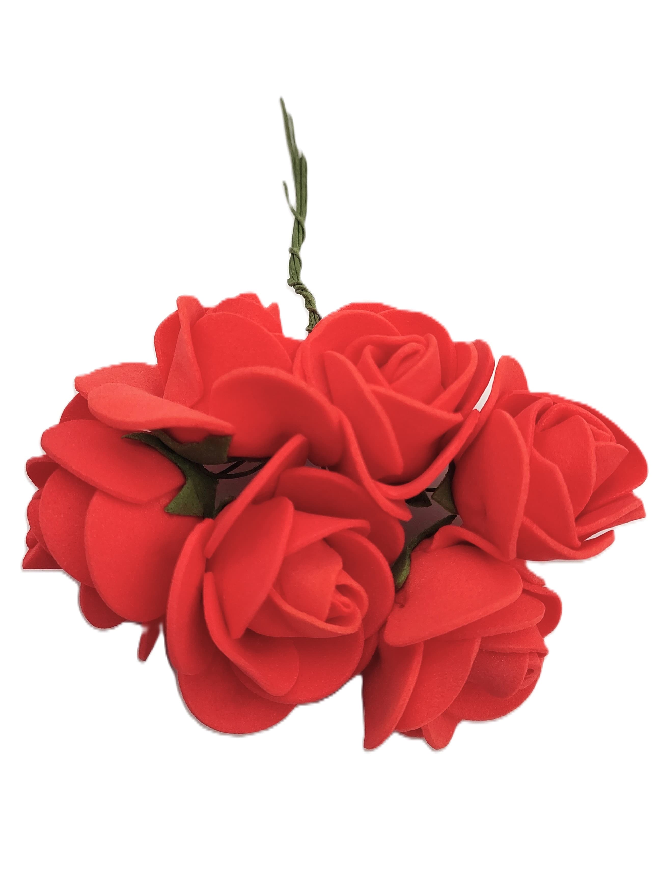 Piankowe kwiaty na drucie śr.3cm/6x6szt, czerwone