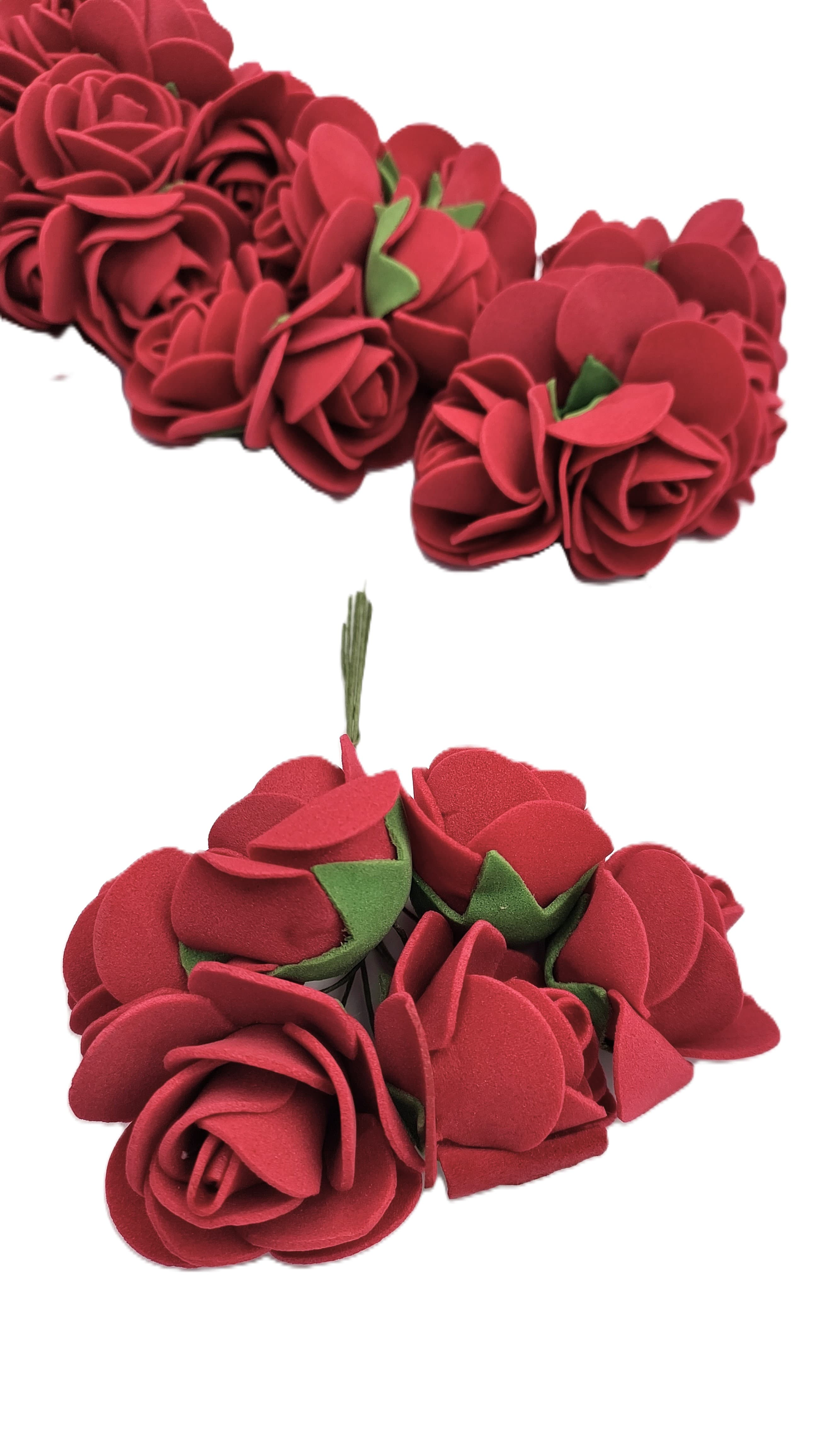 Piankowe kwiaty na drucie śr.3cm/6x6szt, bordowe