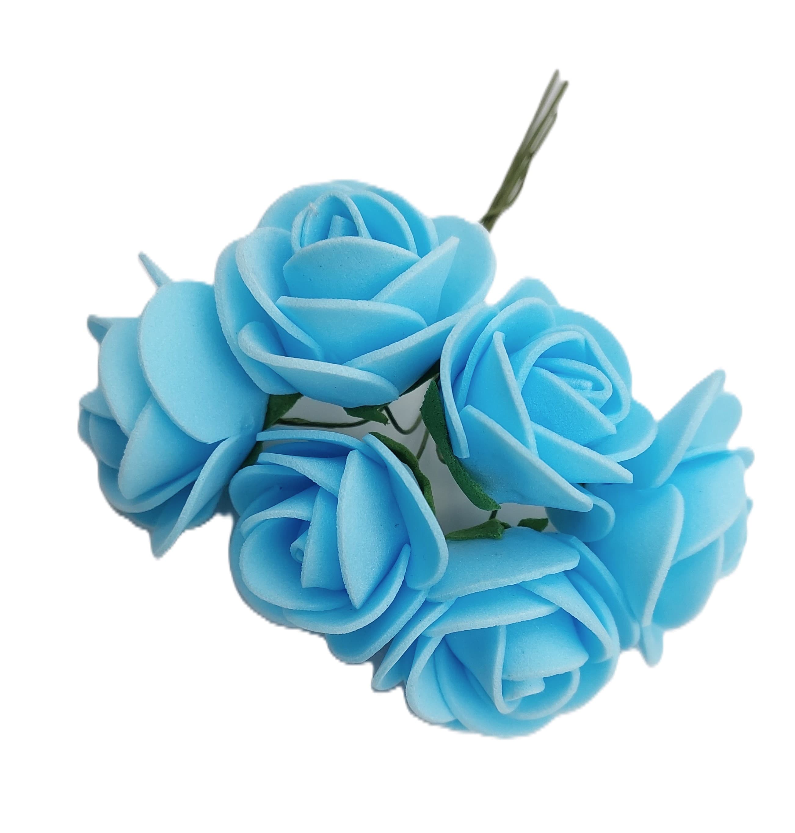 Piankowe kwiaty na drucie śr.3cm/6x6szt, błękitne