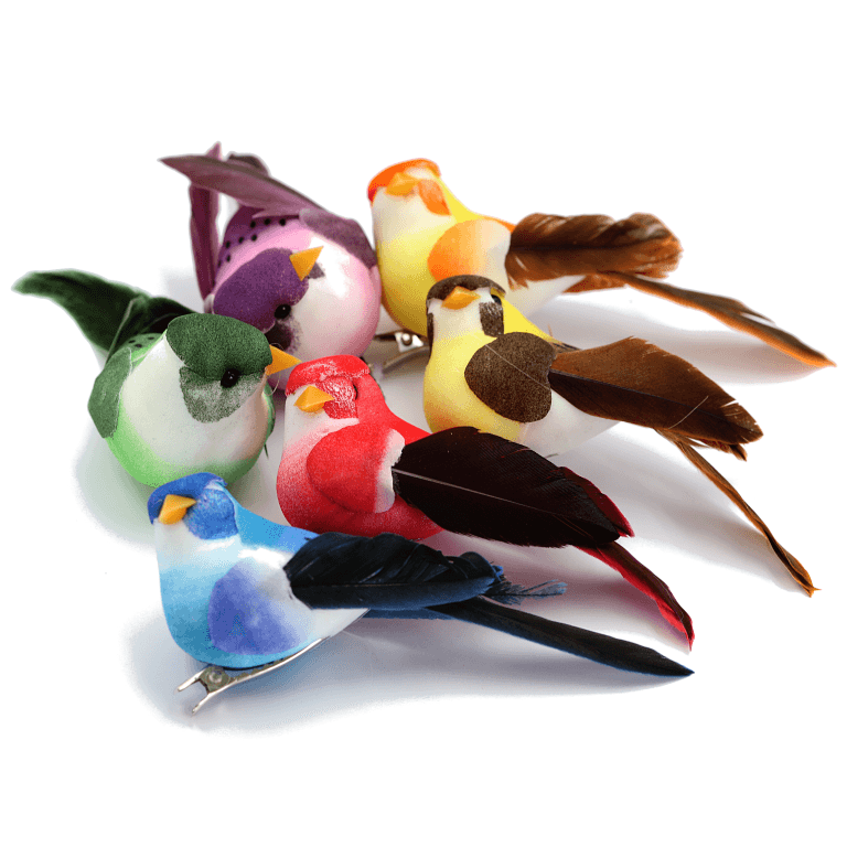 Ptaki kolorowe na metalowym klipsie, 9,5cm/6szt.