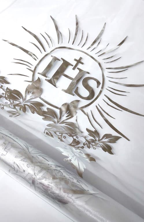 Organza komunijna posrebrzana IHS, 38cm/4,5mb
