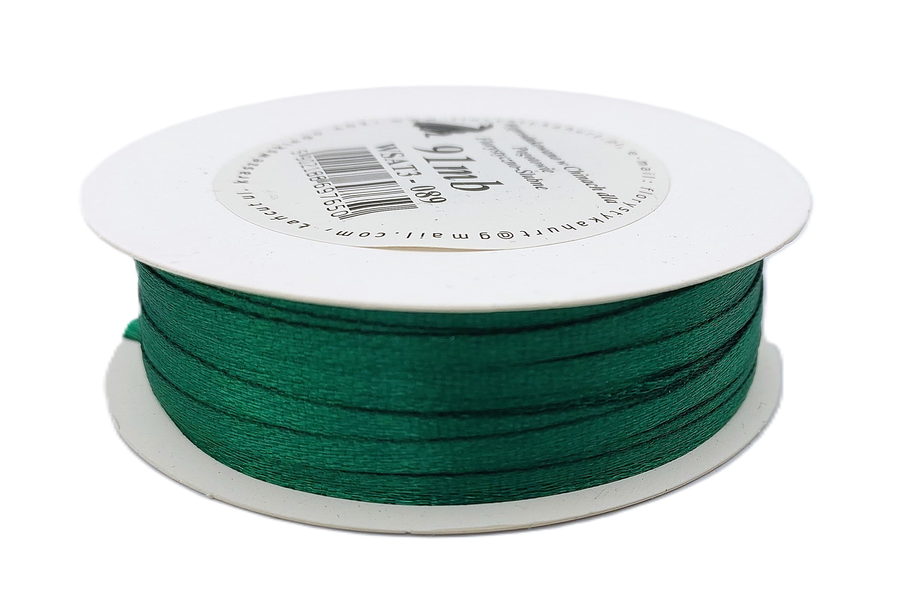 Wstążka satynowa 3mm/91mb, zieleń butelkowa