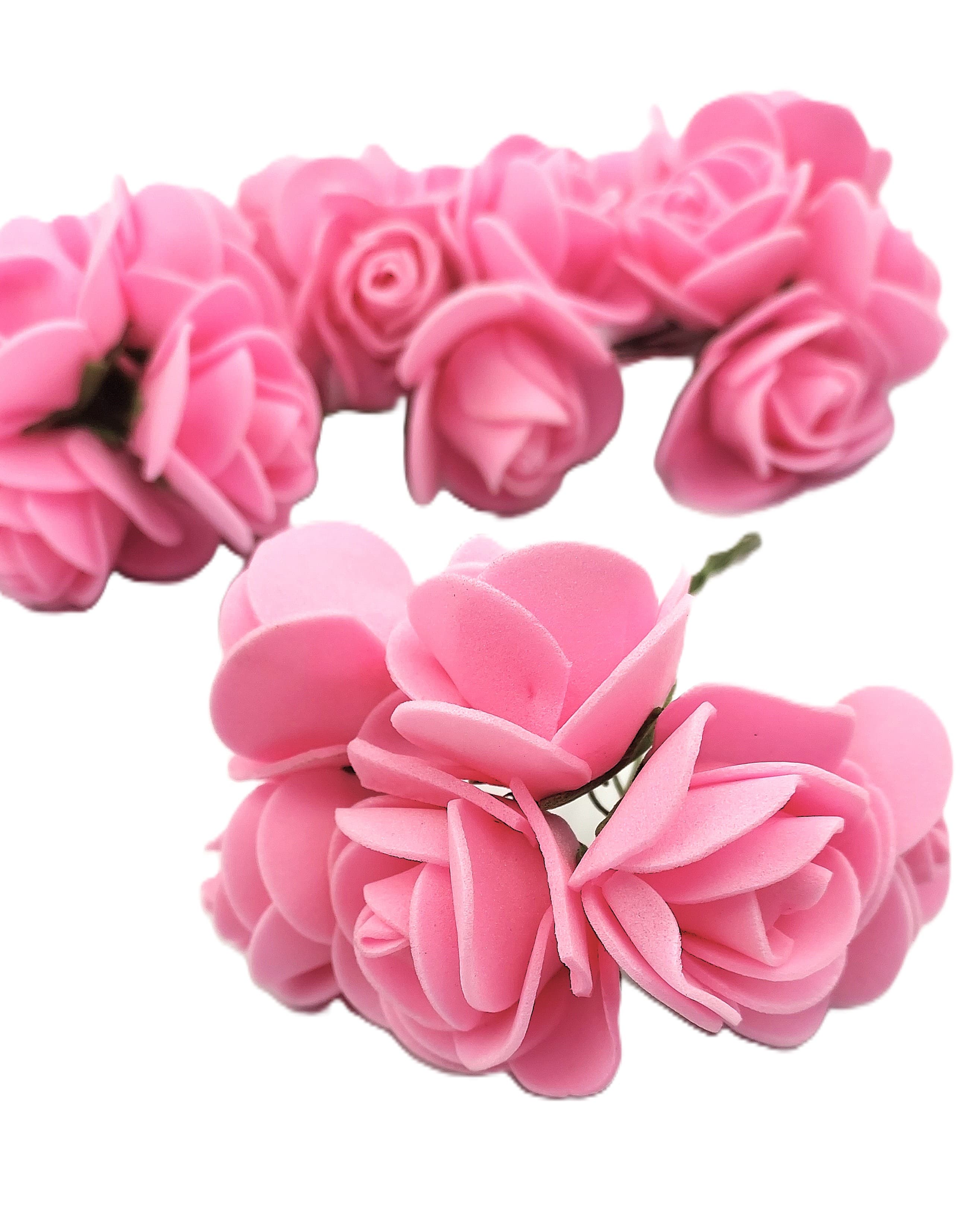 Piankowe kwiaty na drucie, śr.3cm/6szt, różowe