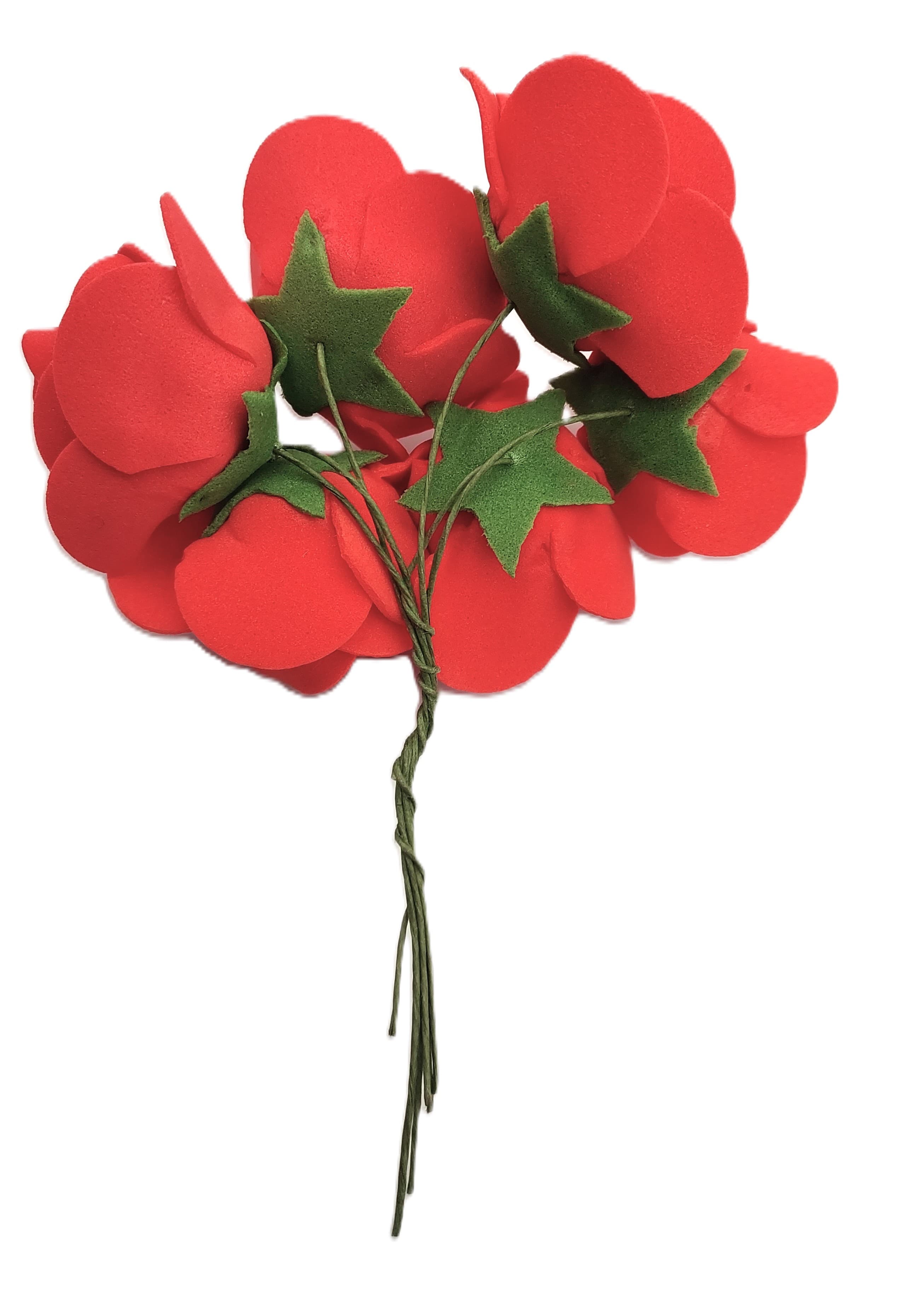 Piankowe kwiaty na drucie, śr.3cm/6szt, czerwone