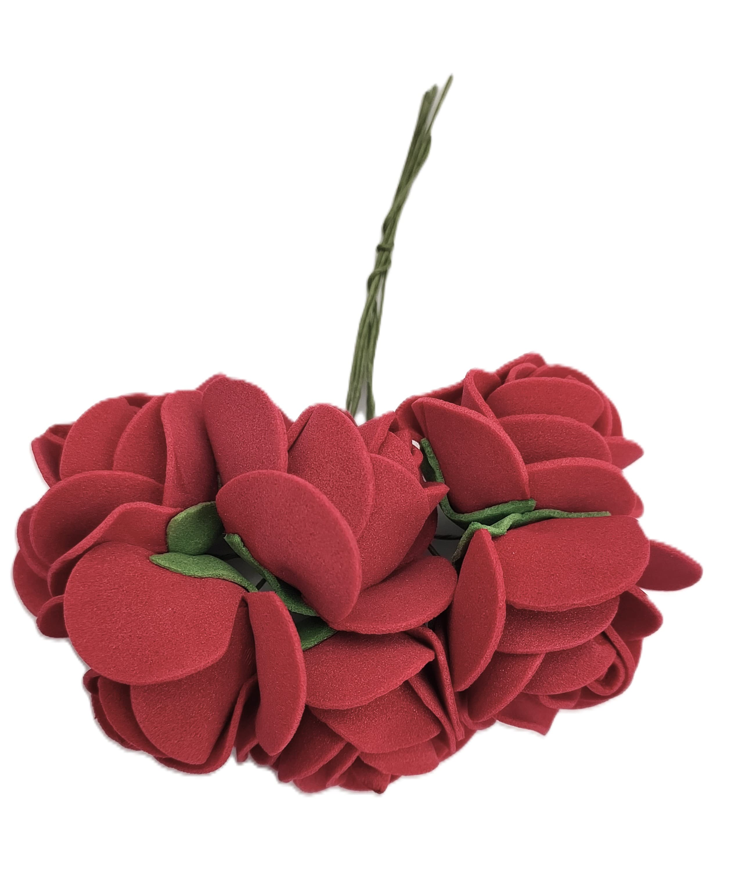 Piankowe kwiaty na drucie, śr.3cm/6szt, bordowe