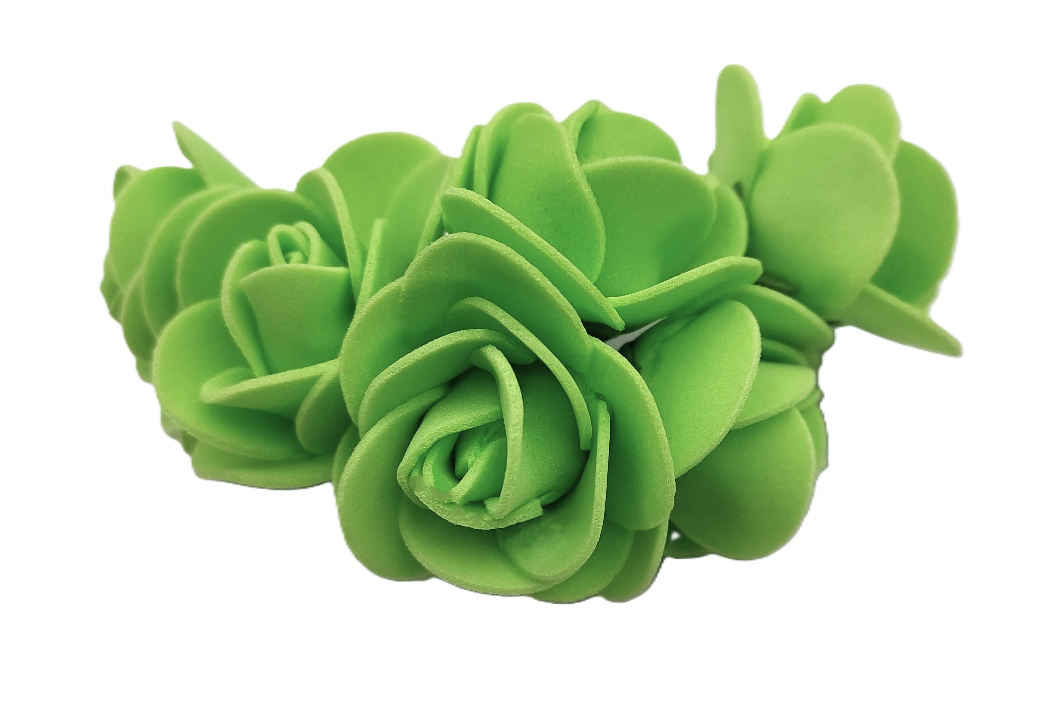 Piankowe kwiaty na drucie, śr.3cm/6szt, seledynowe