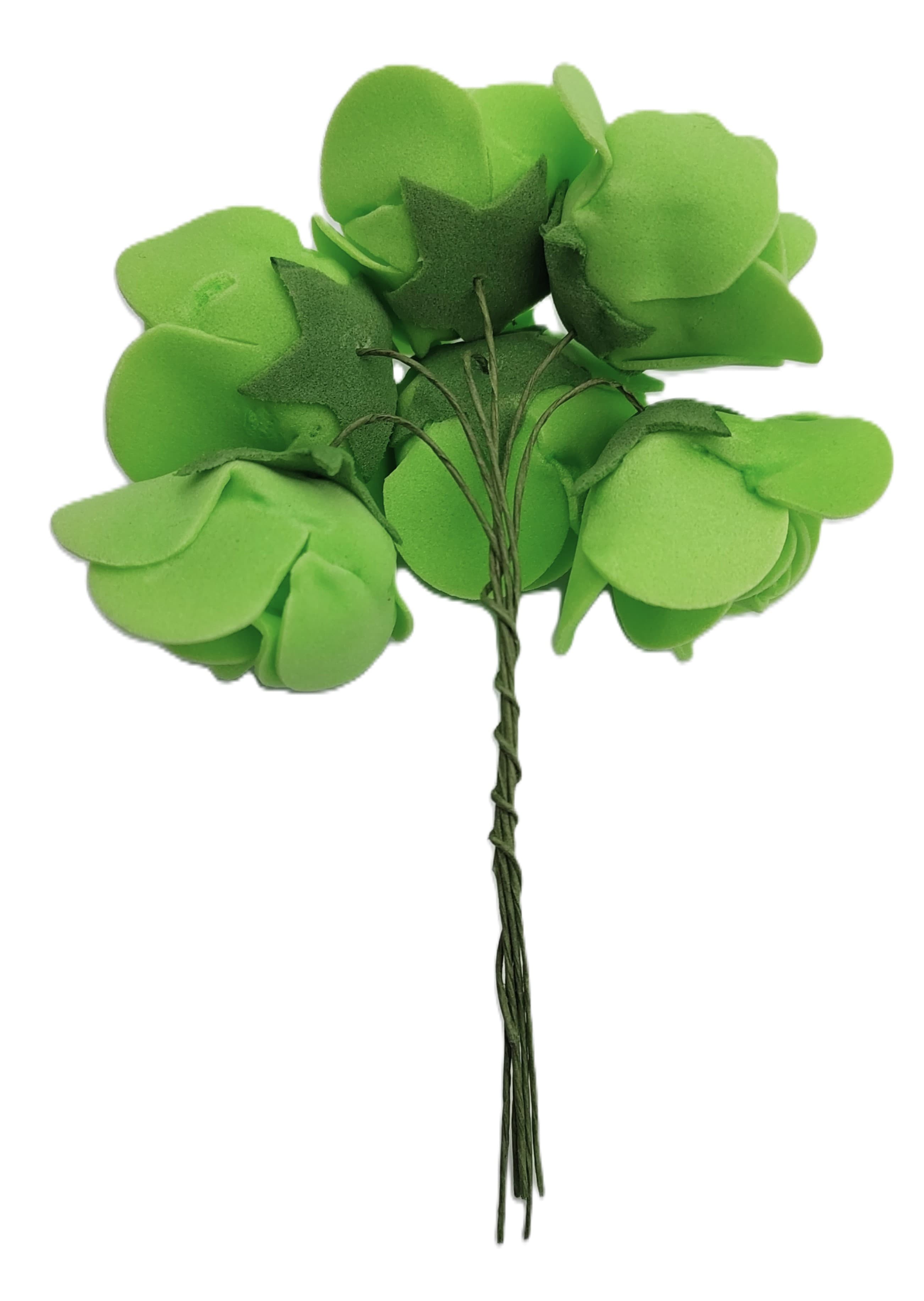 Piankowe kwiaty na drucie, śr.3cm/6szt, seledynowe