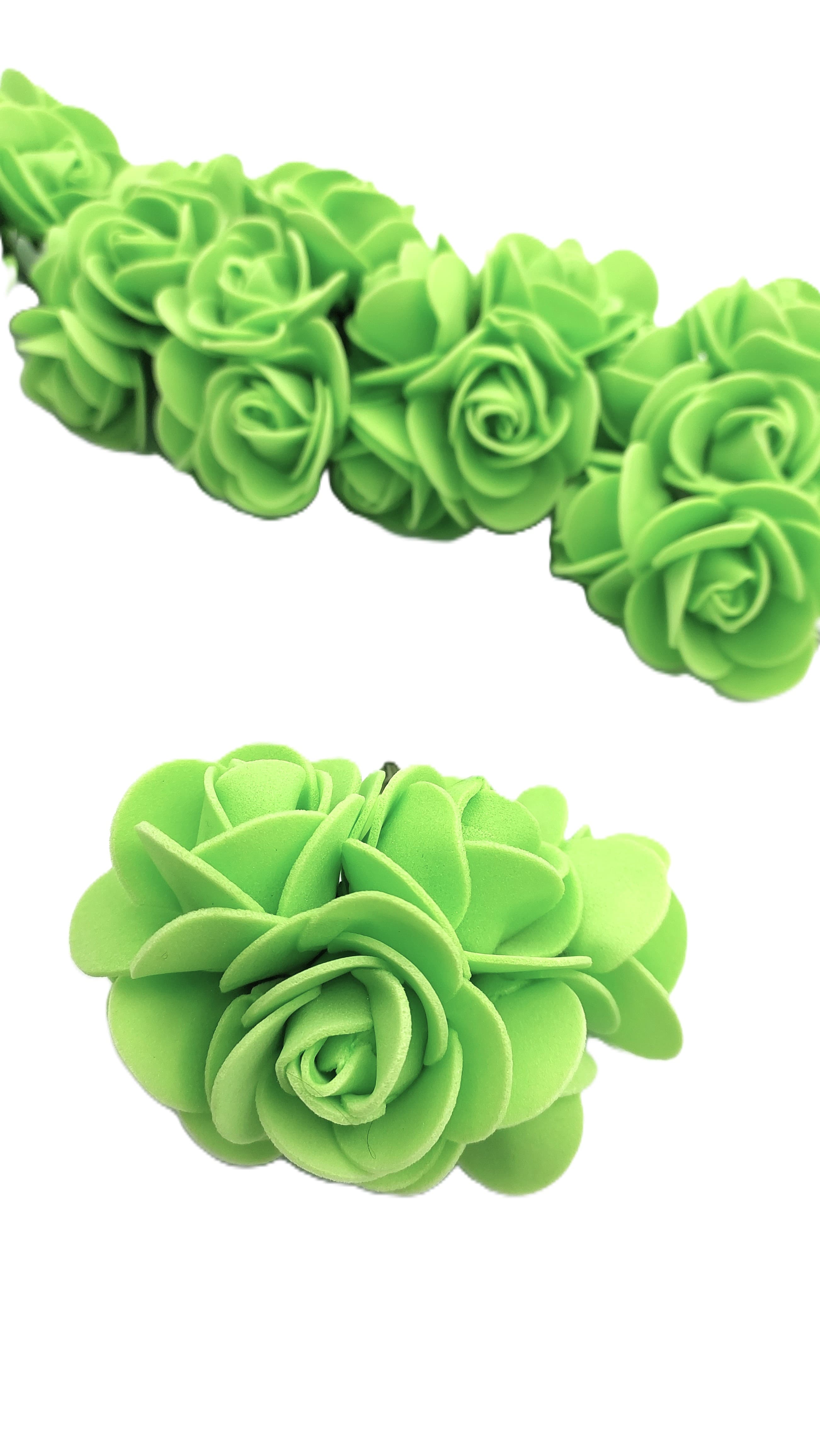 Piankowe kwiaty na drucie, śr.3cm/6szt, seledynowe