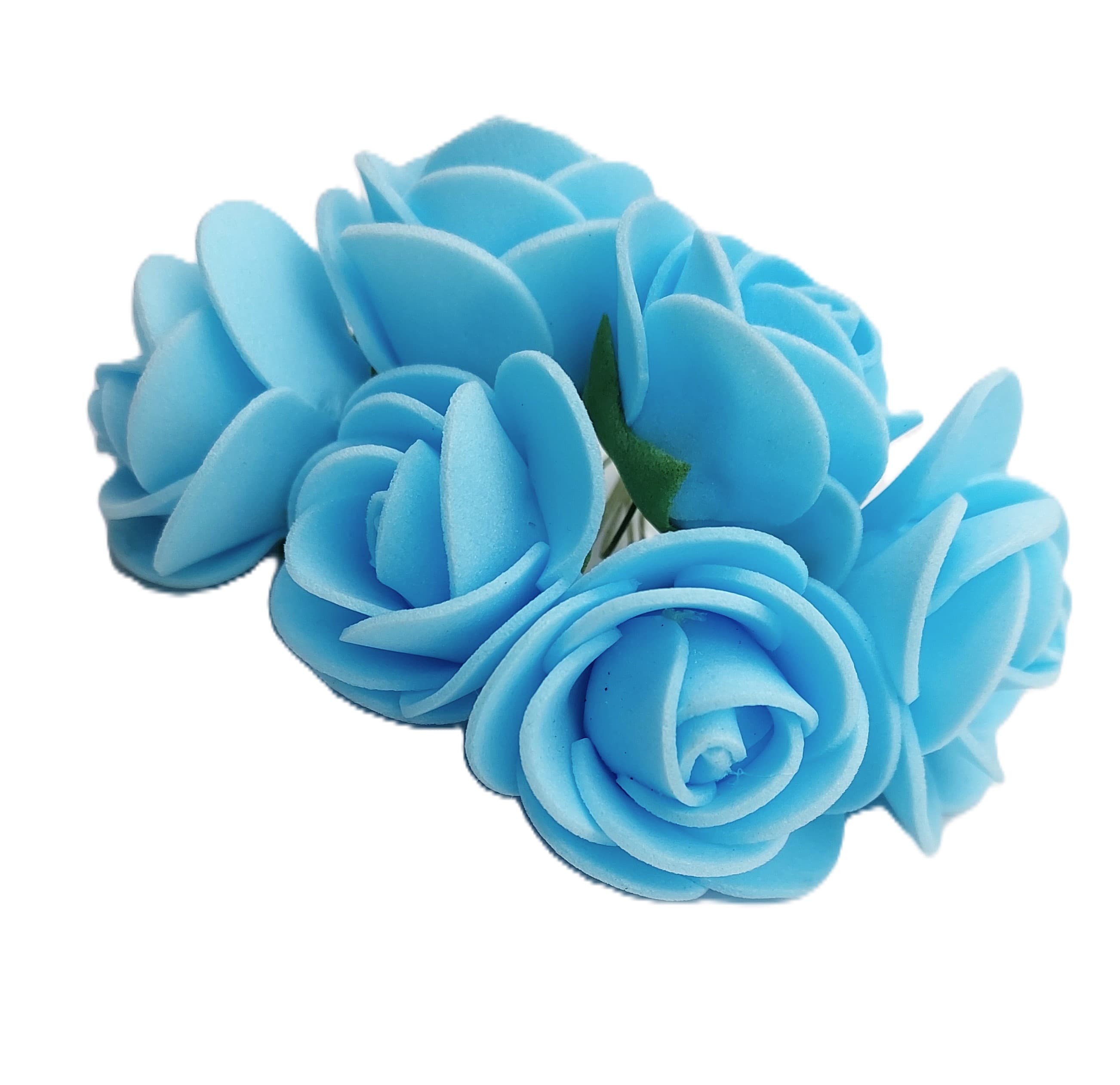 Piankowe kwiaty na drucie, śr.3cm/6szt, błękitne