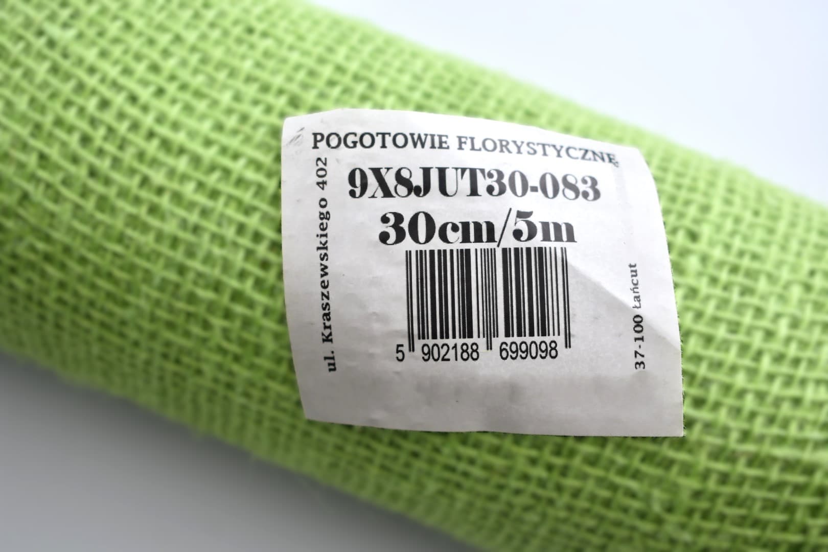 Juta obszywana, 9x8,30cm/5mb, 260g/m2, seledynowa