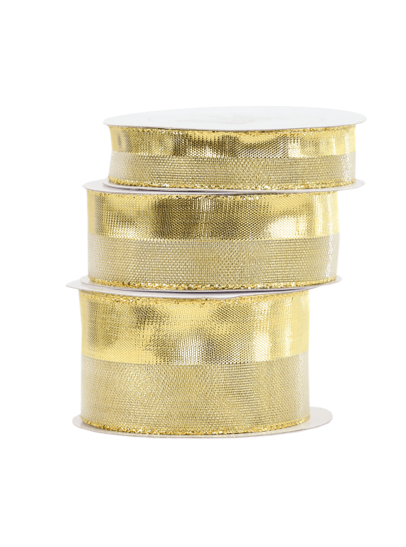 Wstążka PÓŁ SATYNA/SZYFON, 25mm/9,1mb, złota