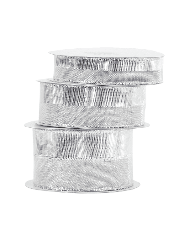 Wstążka PÓŁ SATYNA/SZYFON, 25mm/9,1mb, srebrna