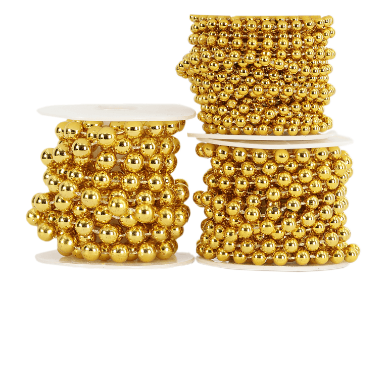 Perły metal na sznurku,  śr. 6mm/3mb, złote