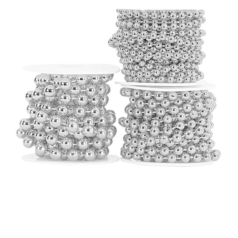 Perły metal na sznurku,  śr. 6mm/3mb, srebrne