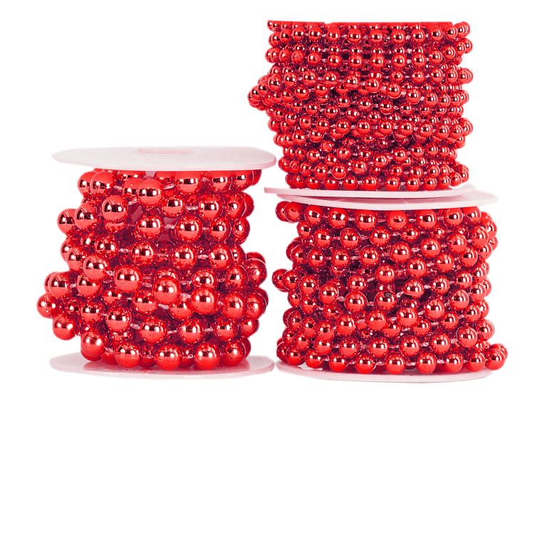 Perły metal na sznurku,  śr. 8mm/2mb, czerwone