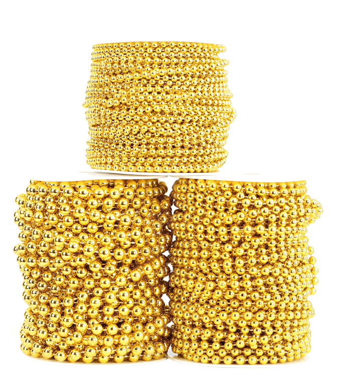 Perły metal na sznurku,  śr. 4mm/36mb, złote